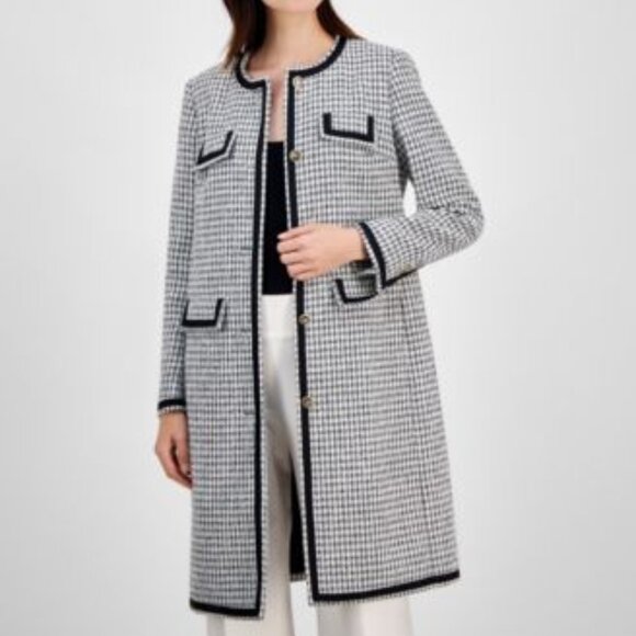 Anne Klein Jackets & Blazers - Anne Klein Women's Chic Tweed Collarless Long Jacket Top Coat Black 14 NEW